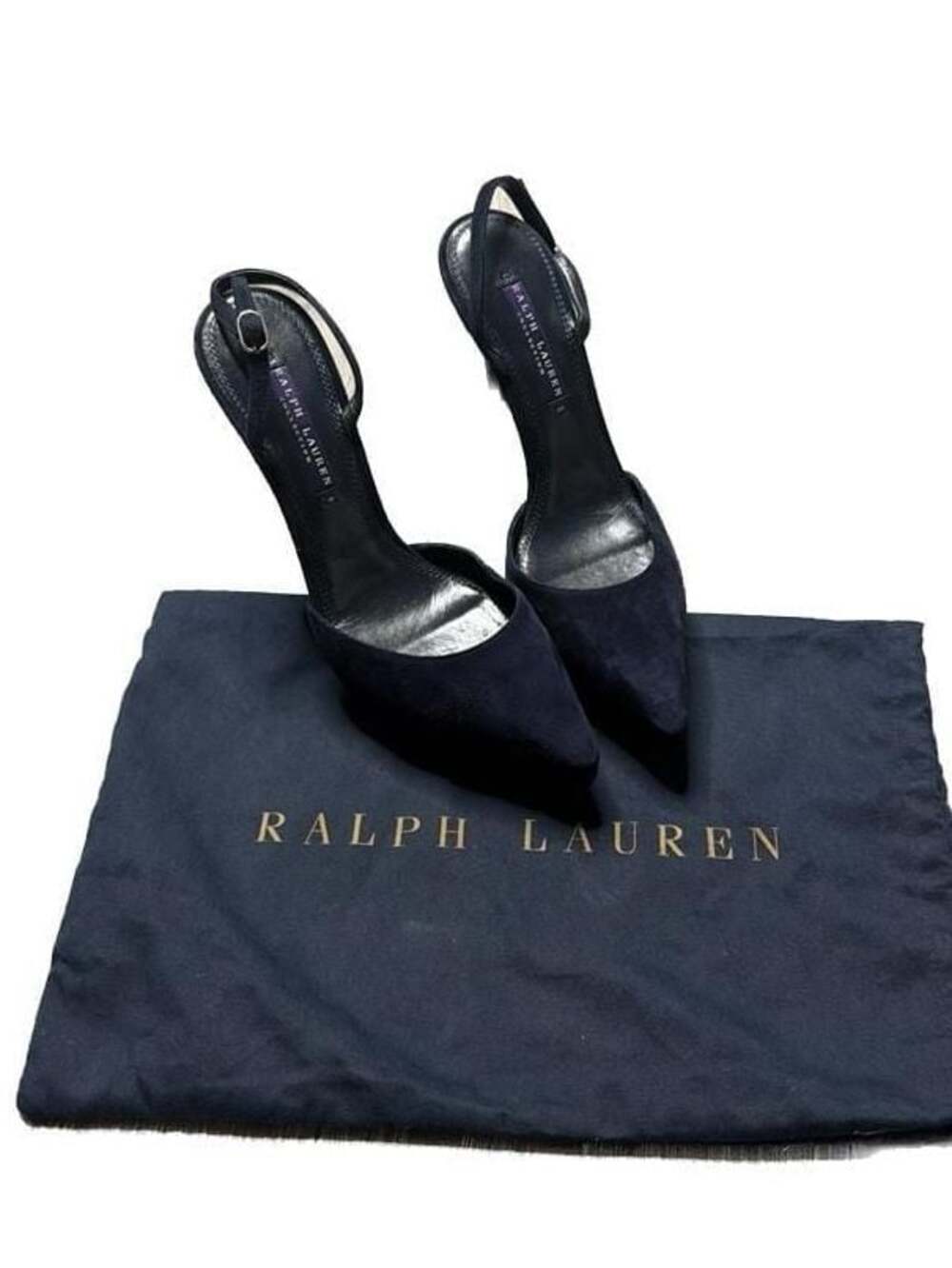 Ralph Lauren Collection Navy Suede Pointed-Toe Slingback Pumps